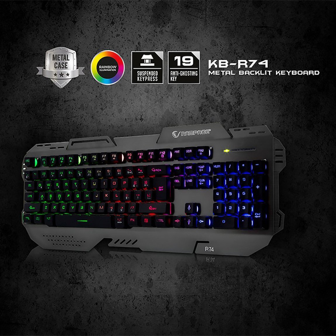 Everest Rampage KB-R74 Gökkuşağı Aydınlatmalı Usb Oyuncu Multimedya Q Klavye