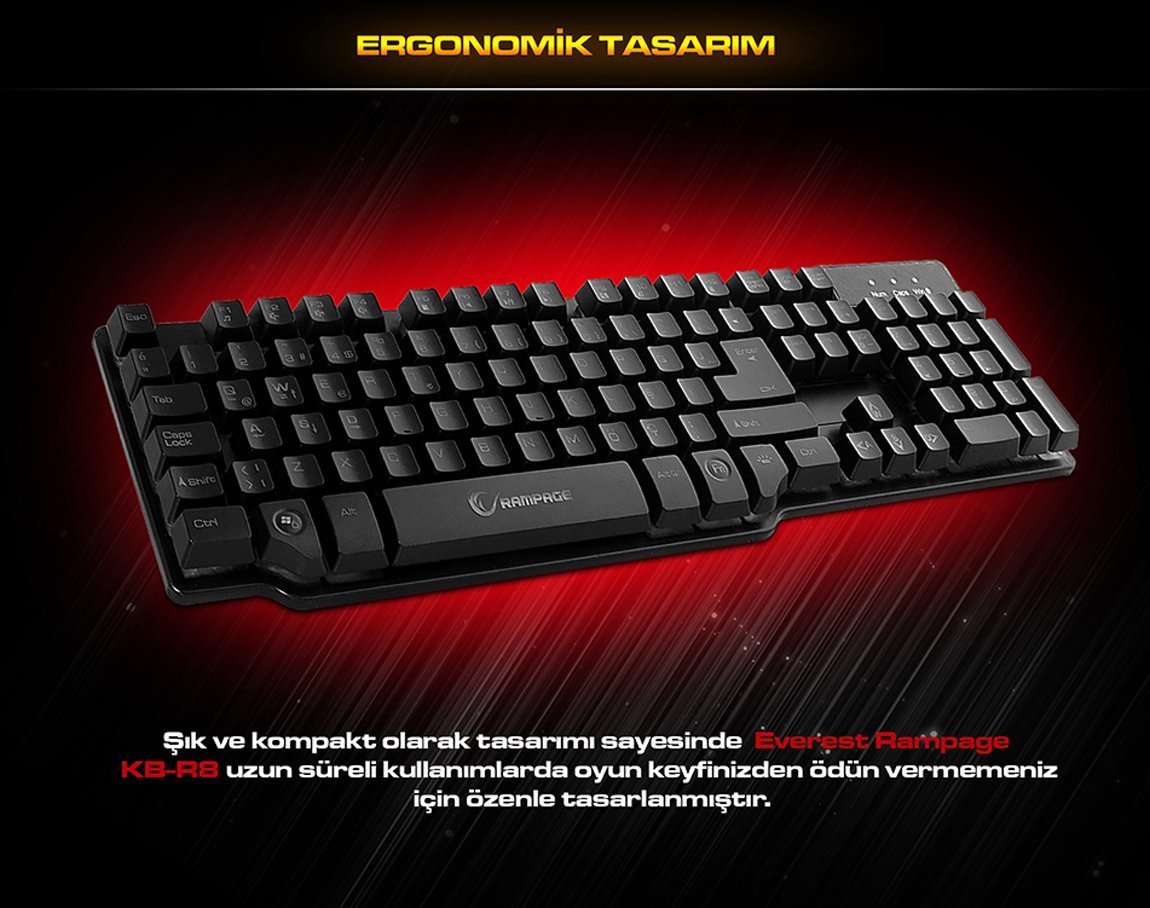 Rampage KB-R8 USB 3 Farklı Aydınlatmalı Gaming Oyuncu Q Mekanik Hisli Klavye