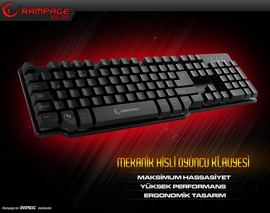 Rampage KB-R8 Siyah USB 3 Farklı Aydınlatmalı Oyun Q Mekanik Hisli Klavye