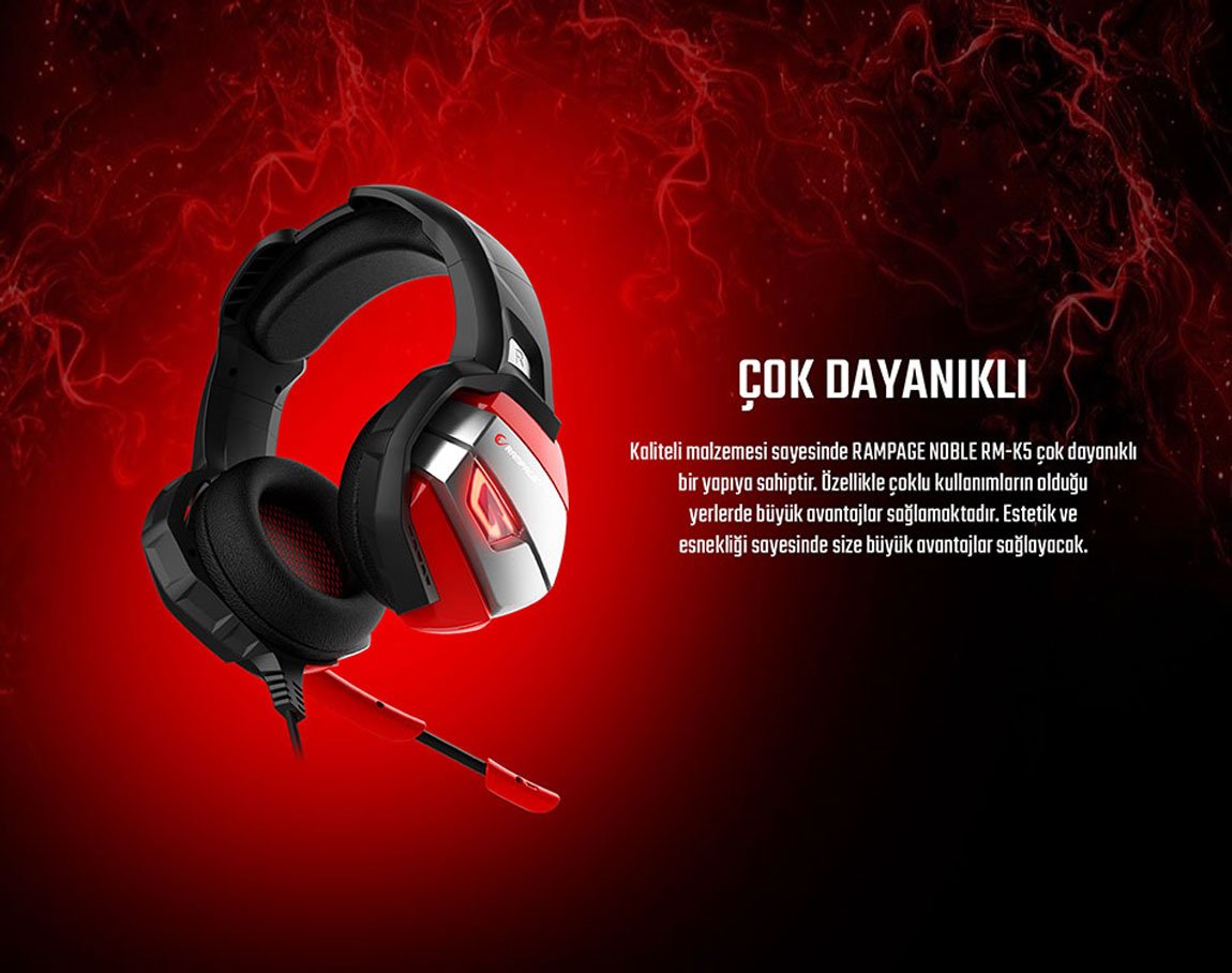 Rampage RM-K5 NOBLE Siyah/kırmızı 7.1 Surround Sound System USB Mikrofonlu Gaming Oyuncu Kulaklığı 