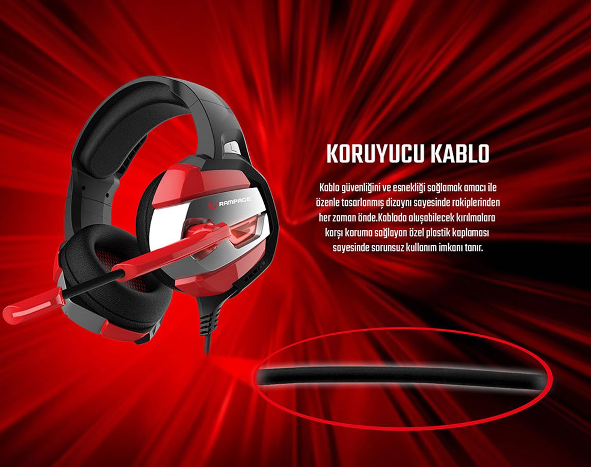 Rampage RM-K5 NOBLE Siyah/kırmızı 7.1 Surround Sound System USB Mikrofonlu Gaming Oyuncu Kulaklığı 