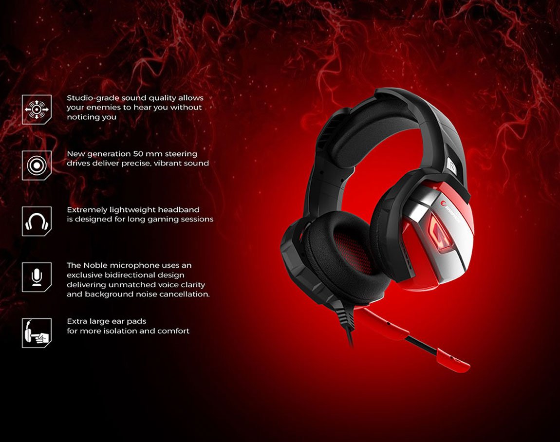 Rampage RM-K5 NOBLE Siyah/kırmızı 7.1 Surround Sound System USB Mikrofonlu Gaming Oyuncu Kulaklığı 