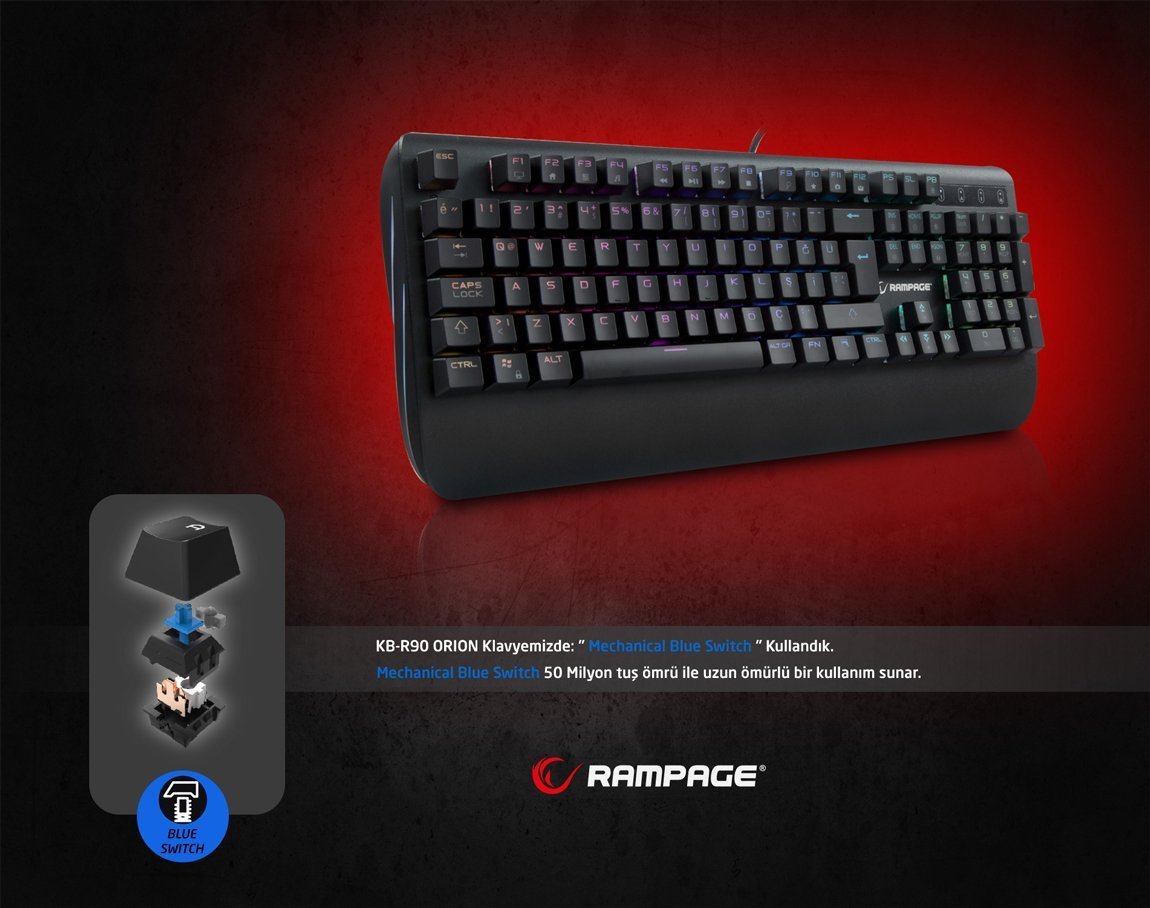 Rampage KB-R90 ORION RGB Versiyon USB Gaming Oyuncu Mekanik Klavye