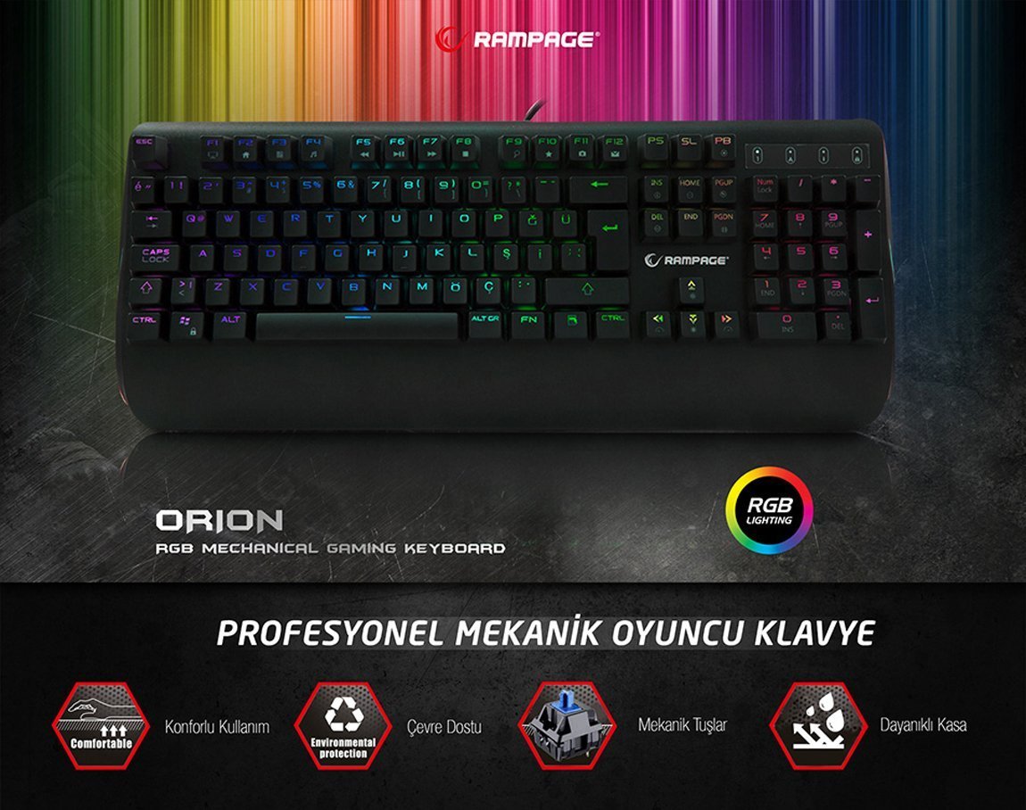 Rampage KB-R90 ORION RGB Versiyon USB Blue Switch Gaming Oyuncu Mekanik Klavye