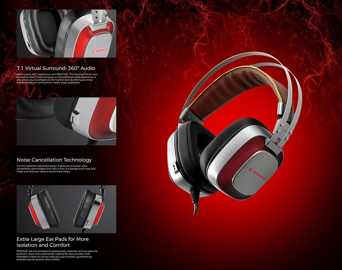 Rampage SN-RW77 PRESTIGE Metalik Gri USB 7.1 Ergonomik Tasarım Gizli Mikrofonlu Gaming Kulaklık