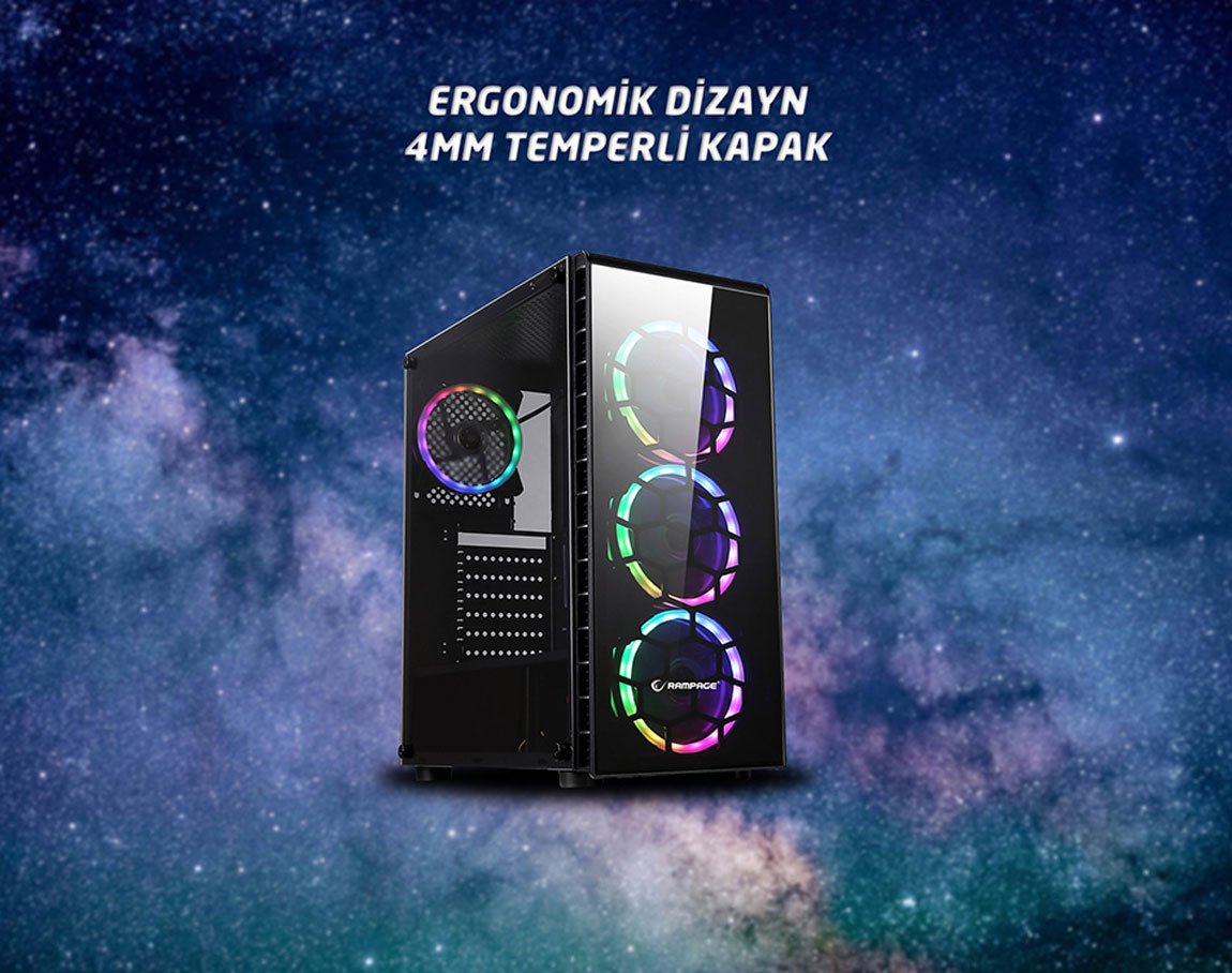  Rampage RAIDER 4*12cm 5 Renk Fan 1*Usb 3.0 2*Usb 2.0 Gaming Oyuncu Kasası 3 