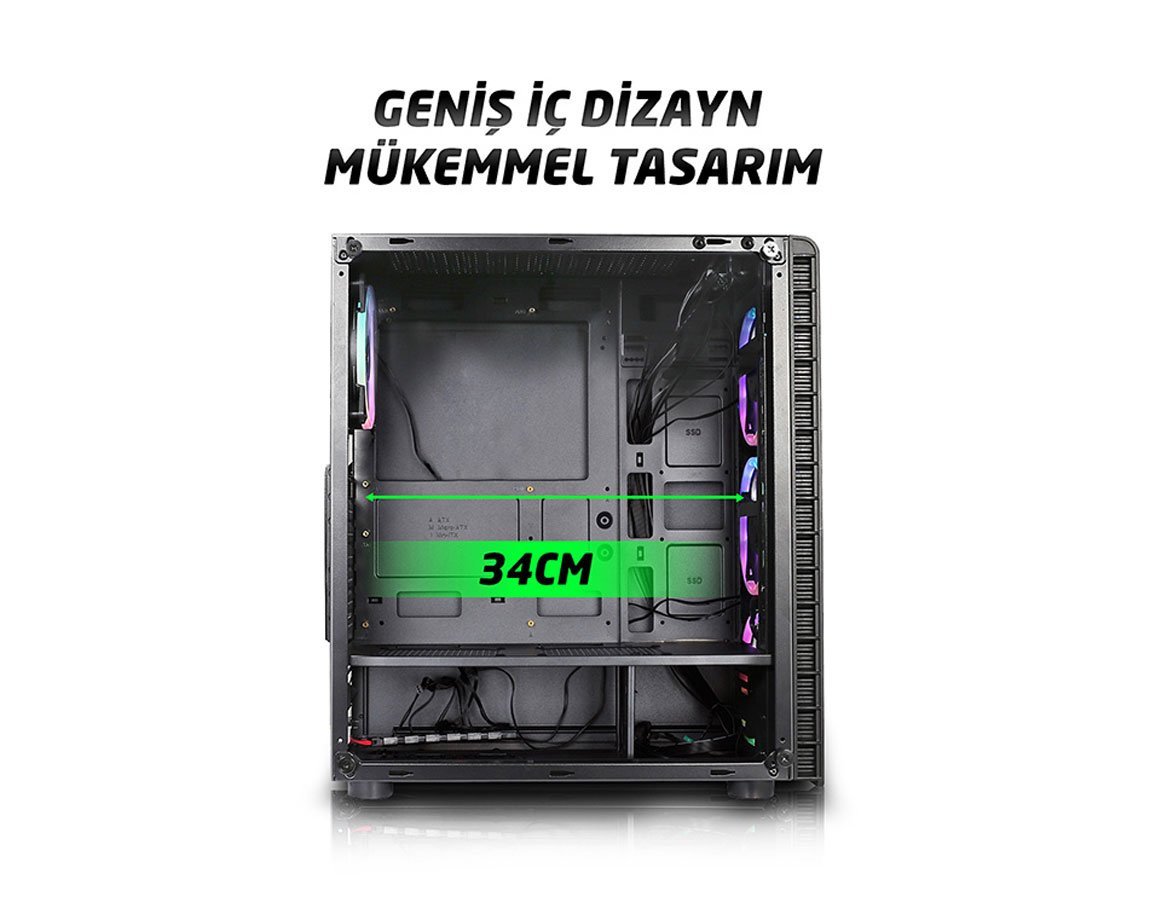 Rampage RAIDER 4*12cm 5 Renk Fan 1*Usb 3.0 2*Usb 2.0 Gaming Oyuncu Kasası 4