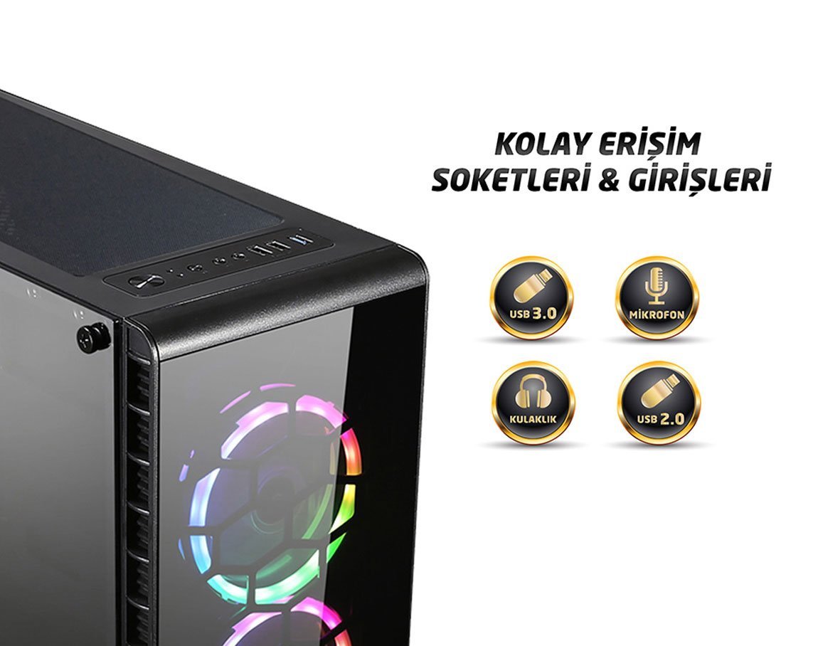 Rampage RAIDER 4*12cm 5 Renk Fan 1*Usb 3.0 2*Usb 2.0 Gaming Oyuncu Kasası 6