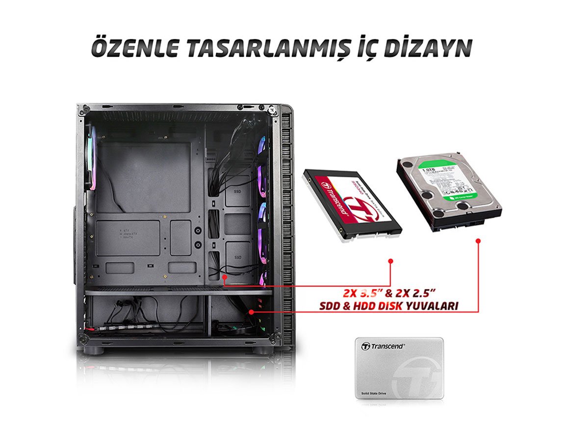 Rampage RAIDER 4*12cm 5 Renk Fan 1*Usb 3.0 2*Usb 2.0 Gaming Oyuncu Kasası 7