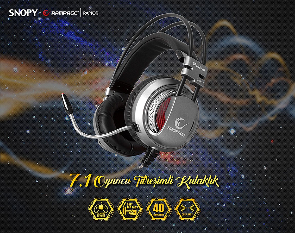 Rampage SN-RW6 Raptor Gümüş/siyah 7.1 Surround Sound System Titresimli Gaming Mikrofonlu Kulaklık