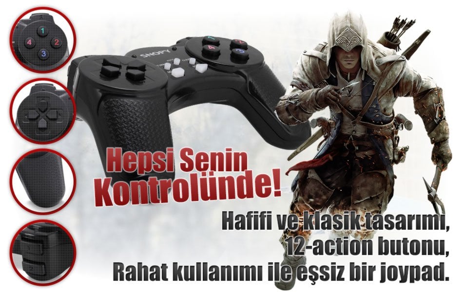 Snopy SG-103 Turbo Fonksiyon USB Joypad Oyun Kolu İçerik
