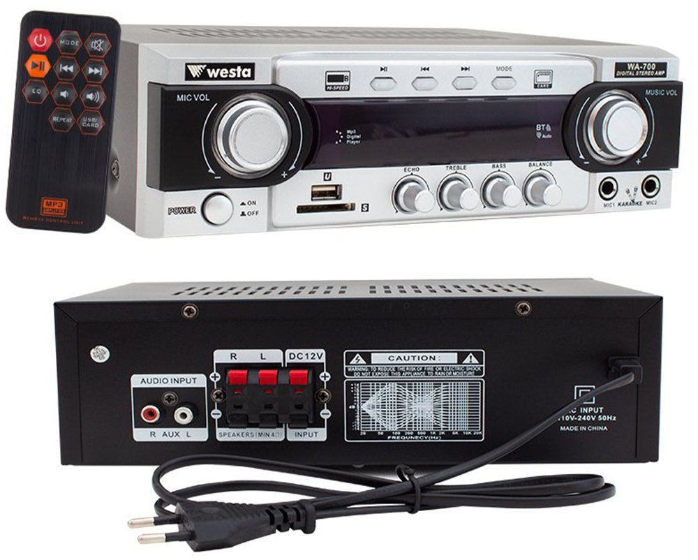 Westa WA-700 2x50 Watt 220-12 Volt USB-SD -Bluetooth Trafosuz 2 Mikrofon Girişli Stereo Anfi