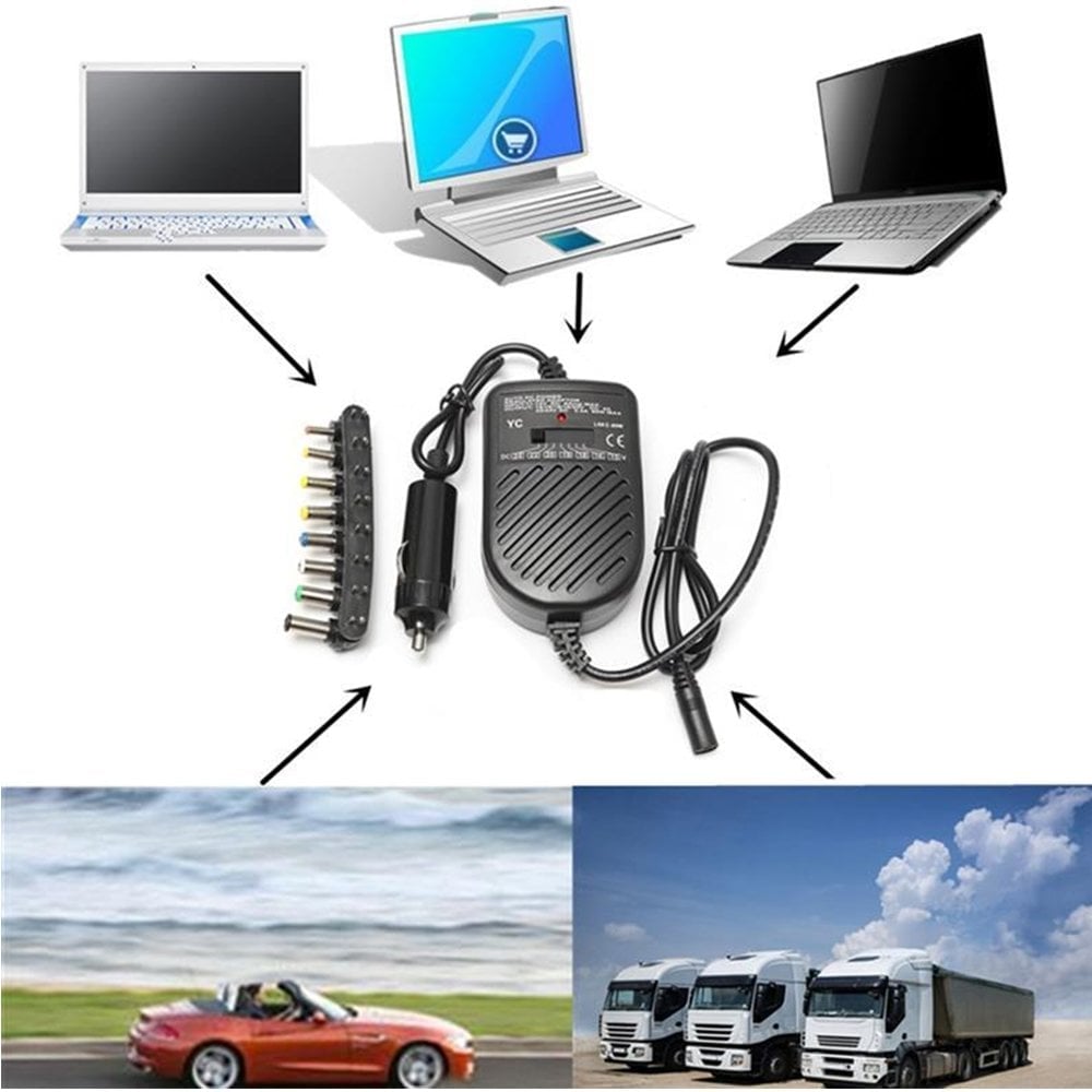>Yc Universal 80W-3.33A Ayarlanabilir 15-16-18-19-20-22-24 Çıkış Voltajı / 8 Uçlu Araç Notebook Adaptör