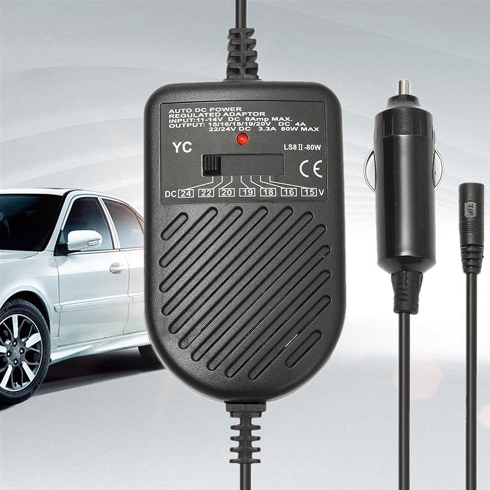 >Yc Universal 80W-3.33A Ayarlanabilir 15-16-18-19-20-22-24 Çıkış Voltajı / 8 Uçlu Araç Notebook Adaptör