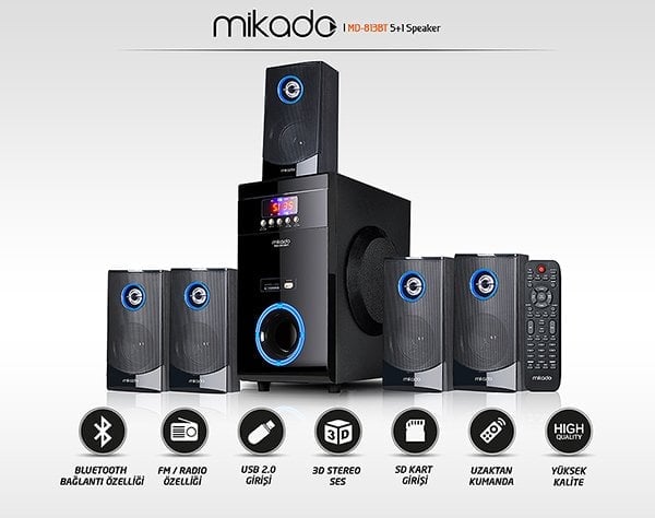 Mikado MD-813BT 5+1 USB-SD-FM-Bluetooth Ses Sistemi