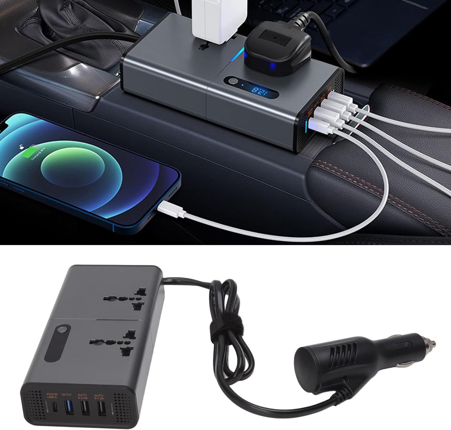 Powermaster CZ04/12V-24V 12-24 Volt 200 Watt 3 Usb + Type-C Girişli Araç Power İnverter
