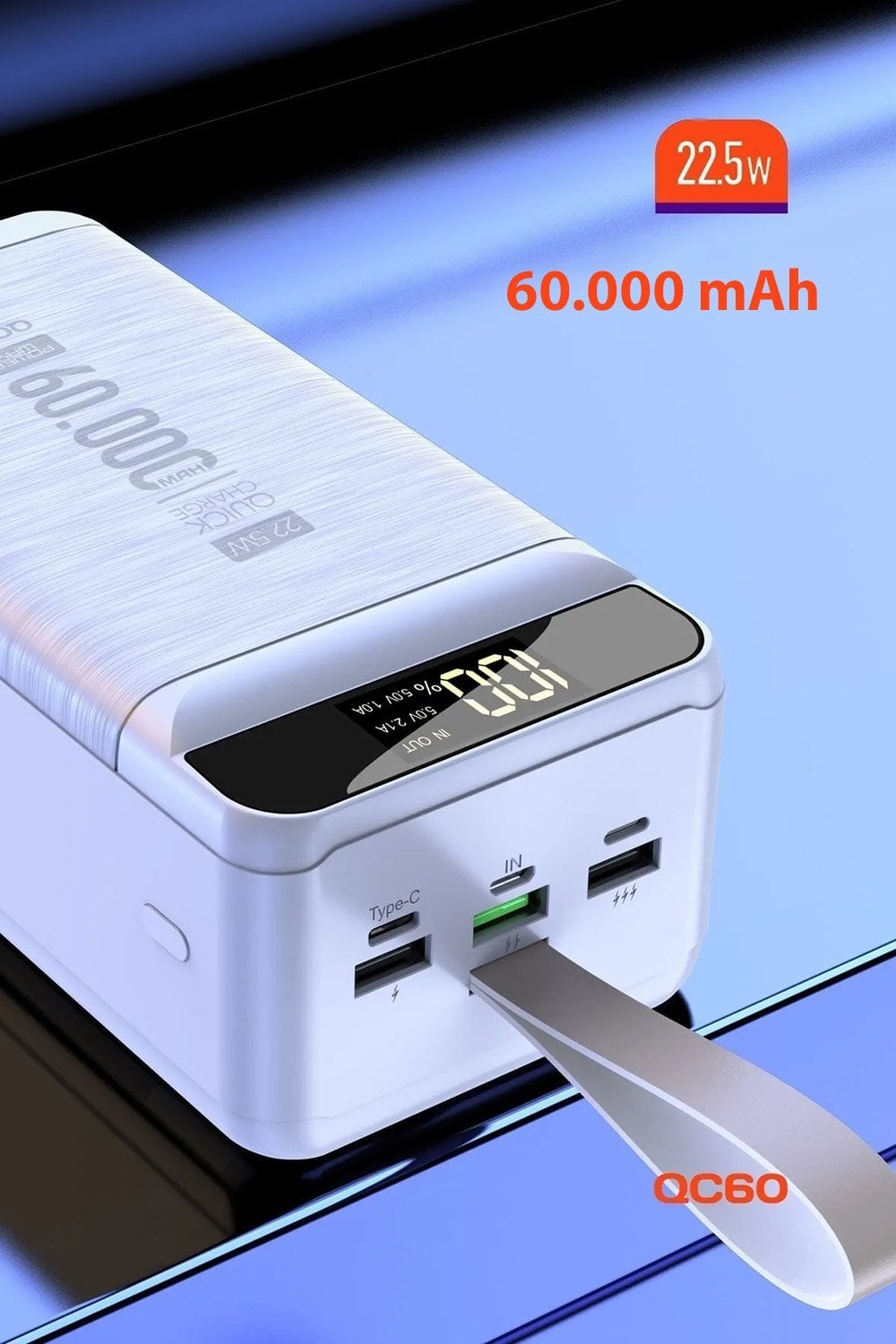POWERWAY 60000 Mah Beyaz Powerbank Qc60 22.5w Kablolu 3.0 Özellikleri