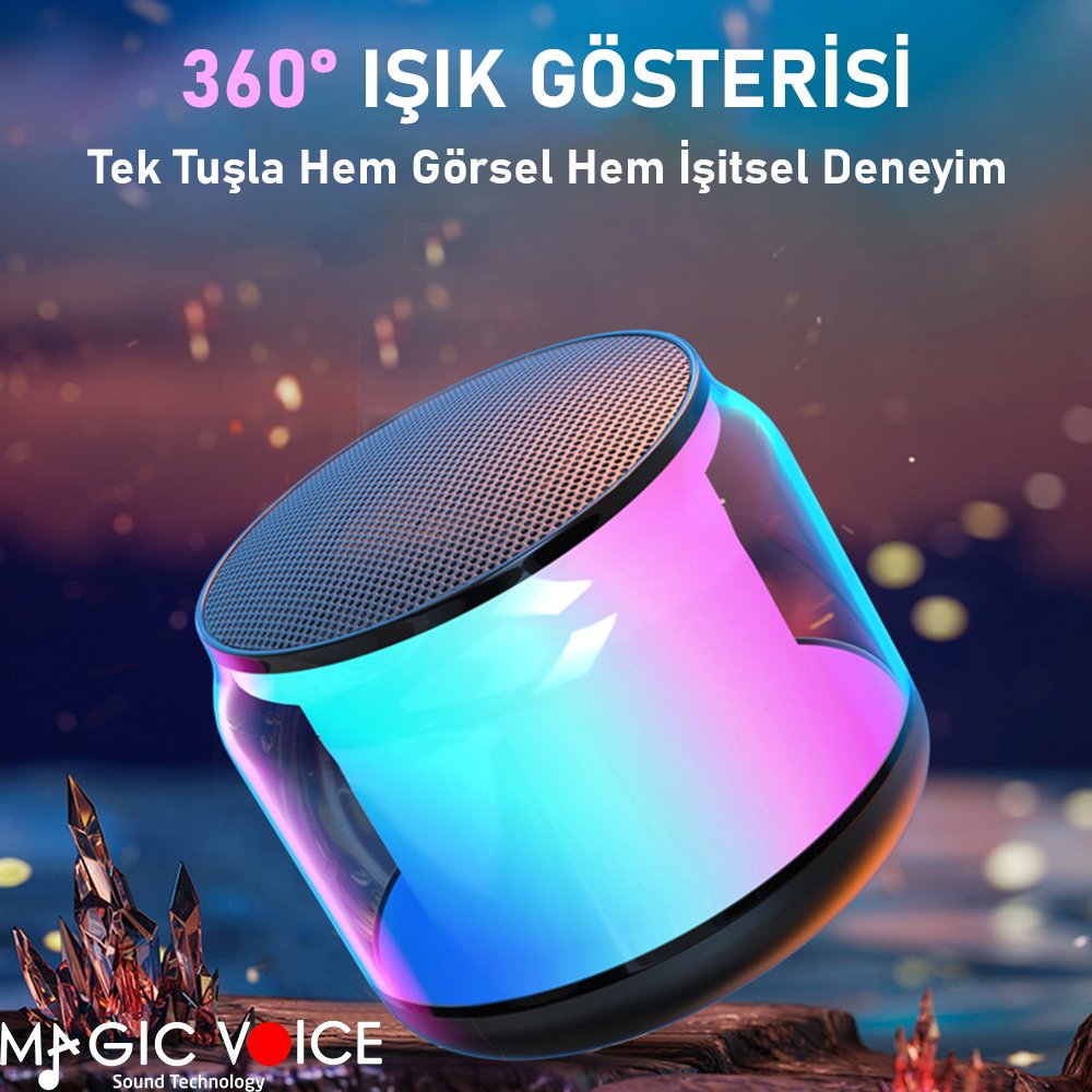 Magicvoice S-300 Şeffaf Camlı Renkli 5w Taşınabilir Bluetooth Hoparlör