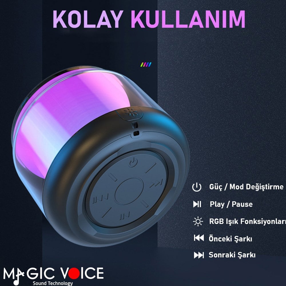 Magicvoice S-300 Şeffaf Camlı Renkli 5w Taşınabilir Bluetooth Hoparlör