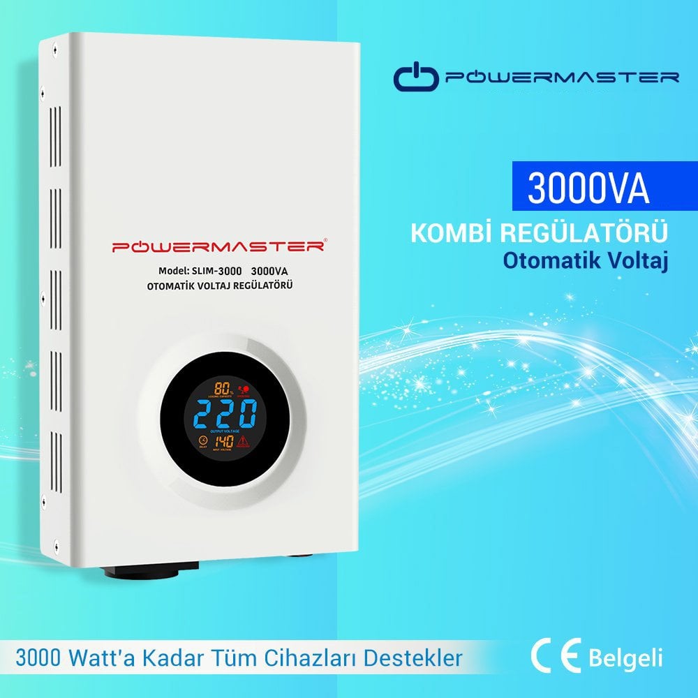 Powermaster Slim-3000 Otomatik 1800 Watt Voltaj Regülatörü 3000VA (Kombi Regülatörü)