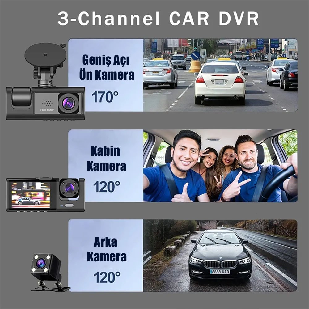 S1 3 Kameralı 2'' Hd Araç İçi Dash Kamera Özellikleri