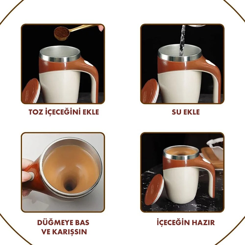Sunup Paslanmaz Çelik Pilli Otomatik Kahve Karıştırıcı Kupa