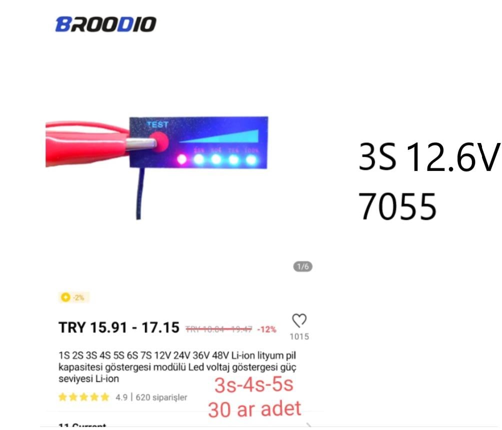 3S 12.6V LİTYUM PİL KAPASİTE GÖSTERGESİ