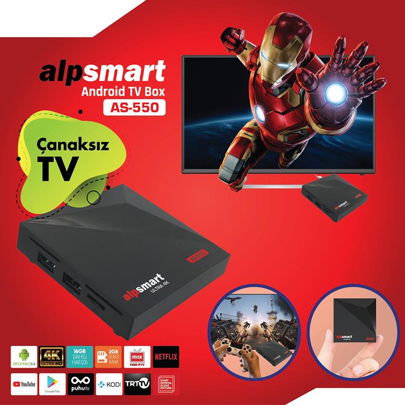 ALPSMART AS-550 4K 9.0 ANDROID 2 GB DDR3 RAM DAHİLİ WIFI MINI IP TV BOX