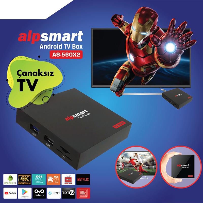 ALPSMART AS-560X2 4K 9.0 ANDROID 4 GB DDR3 RAM DAHİLİ WİFİ MİNİ IP TV BOX
