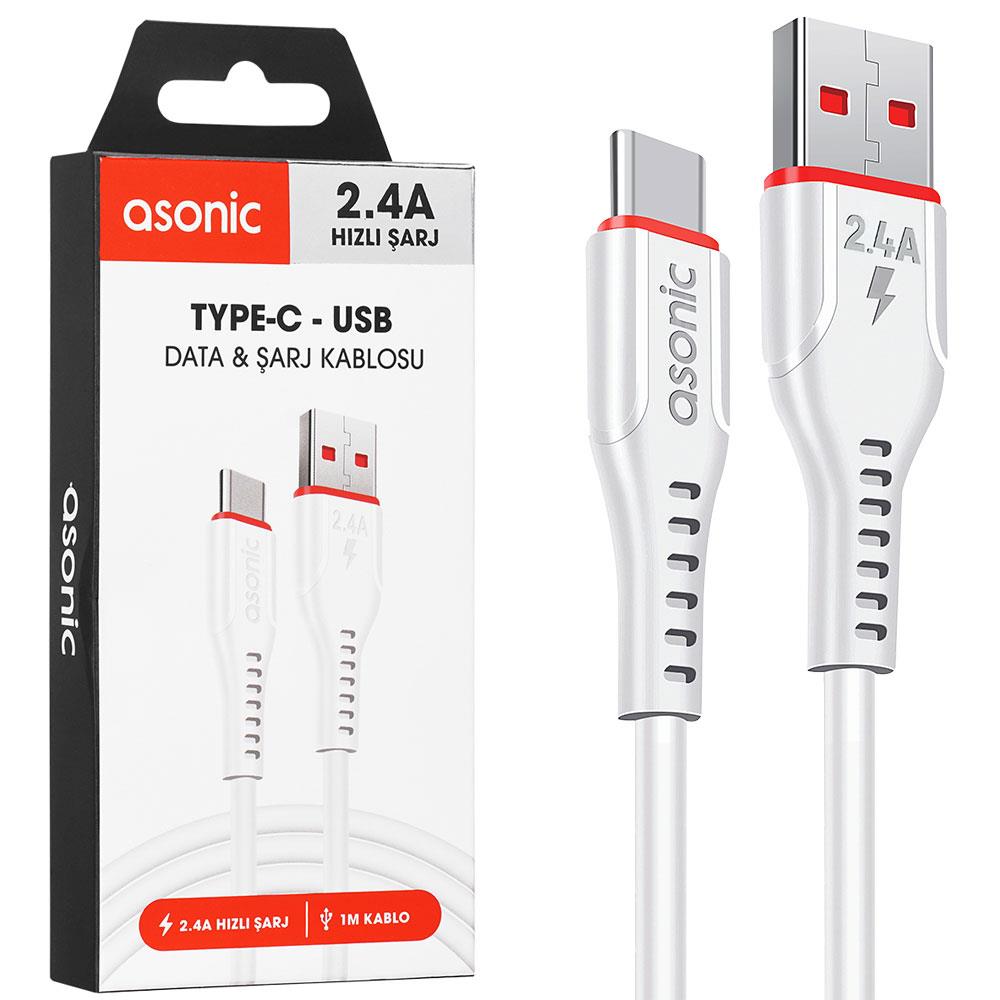 ASONİC AS-X406 1 METRE TYPE-C 2 AMPER BEYAZ ŞARJ + DATA KABLOSU