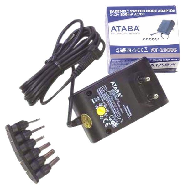 ATABA AT-1000S 3 VOLT - 12 VOLT - 0.8 AMPER AC-DC SWITCH MODE KADEMELİ ADAPTÖR