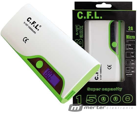 CFL V15T 15000 MAH 1A-2A ÇİFT ÇIKIŞLI LCD EKRANLI POWERBANK