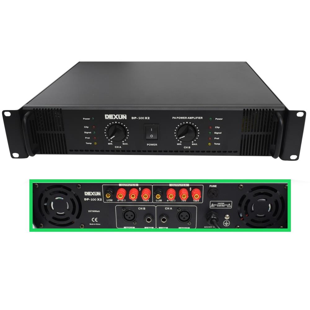DEXUN DP-500X2 2X500W 8 OHM 70-100V 2U RACK MONTAJ HAT TRAFOLU POWER ANFİ