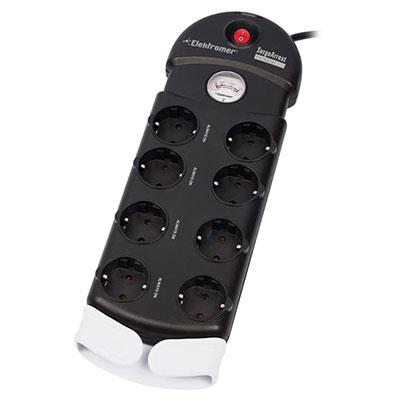 ELEKTROMER 8Lİ 2 METRE KABLOLU SİYAH AKIM KORUMALI PRİZ