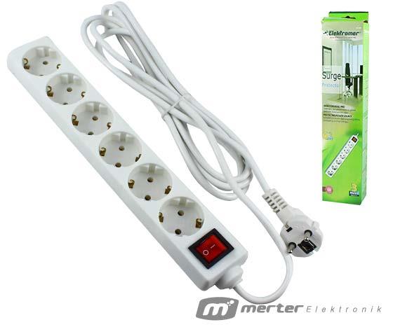 ELEKTROMER ELT-630 6LI 3 METRE KABLOLU ANAHTARLI AKIM KORUMALI GRUP PRİZ