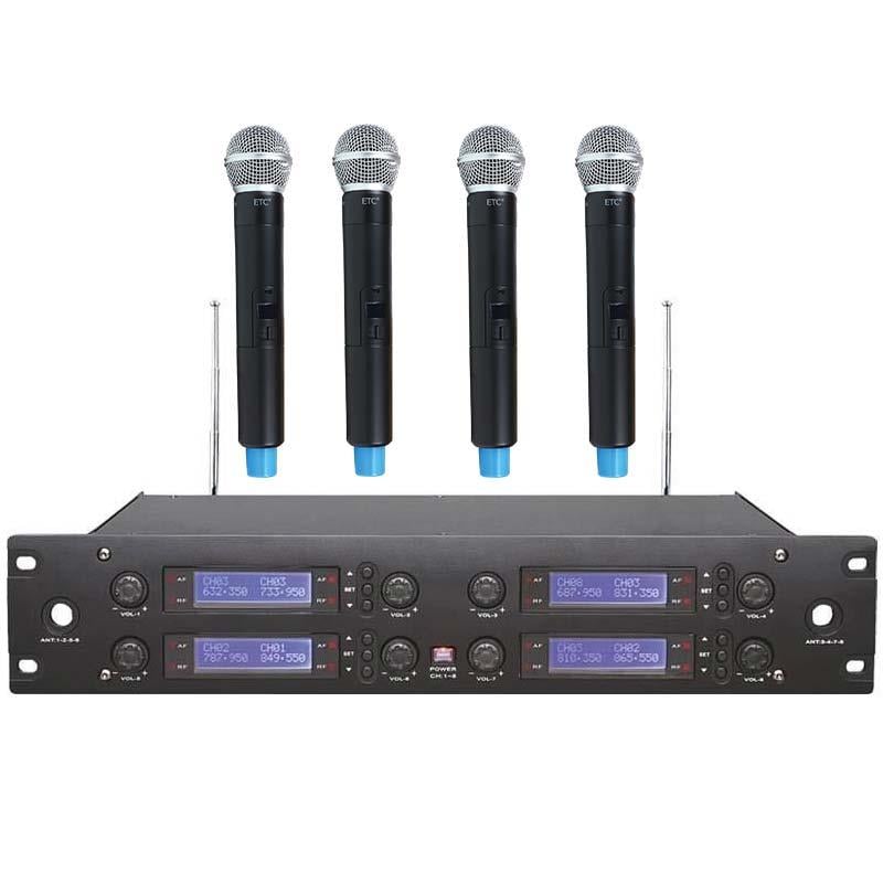 ETC 1004 4 KANAL UHF RECEIVER + 4 ADET KABLOSUZ EL TELSİZ MİKROFONLU