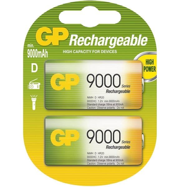 GP 1.2 VOLT - 9000 MAH NI-MH BÜYÜK D BOY ŞARJLI PİL 2LI PAKET (GP900DHC)