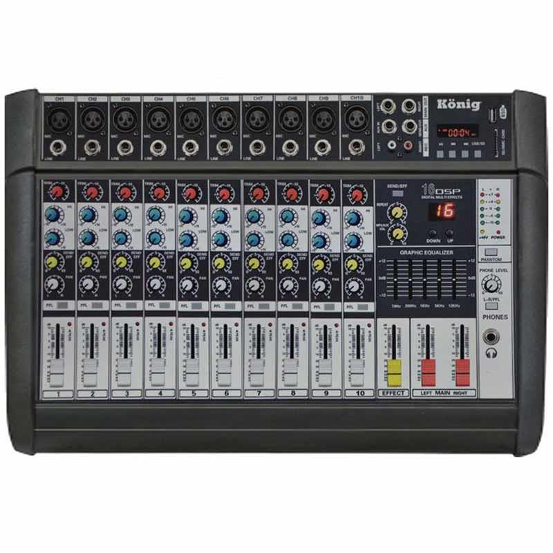KÖNİG K-10 P500 FX 2X250 500 W 16 DSP USB-SD-BLUETOOTH 10 KANAL POWER MIXER