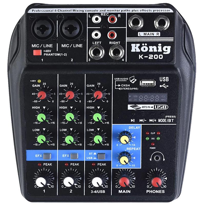 KÖNİG K-200 USB-BT-DELAY-REPEAT 4 KANAL 48V PHANTOM DECK MIXER-KONSOL