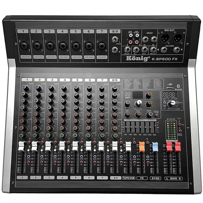 KÖNİG K8-P600FX 9 KANAL 2*300 WATT USB/BLUETOOTH POWER MIXER
