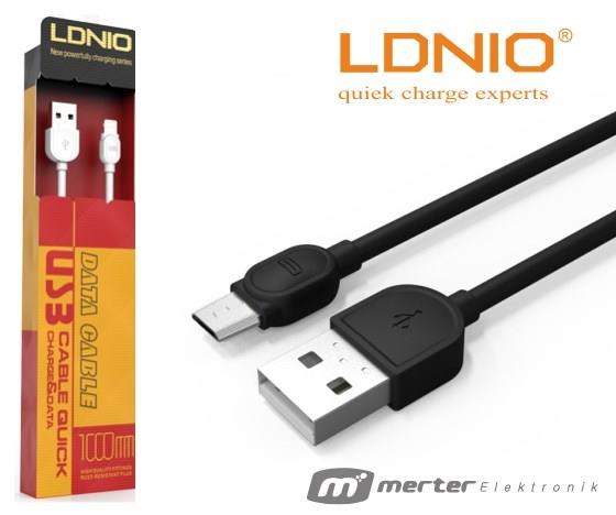 LDNIO LS-14 SAMSUNG MICRO USB ŞARJ VE SİYAH DATA KABLOSU