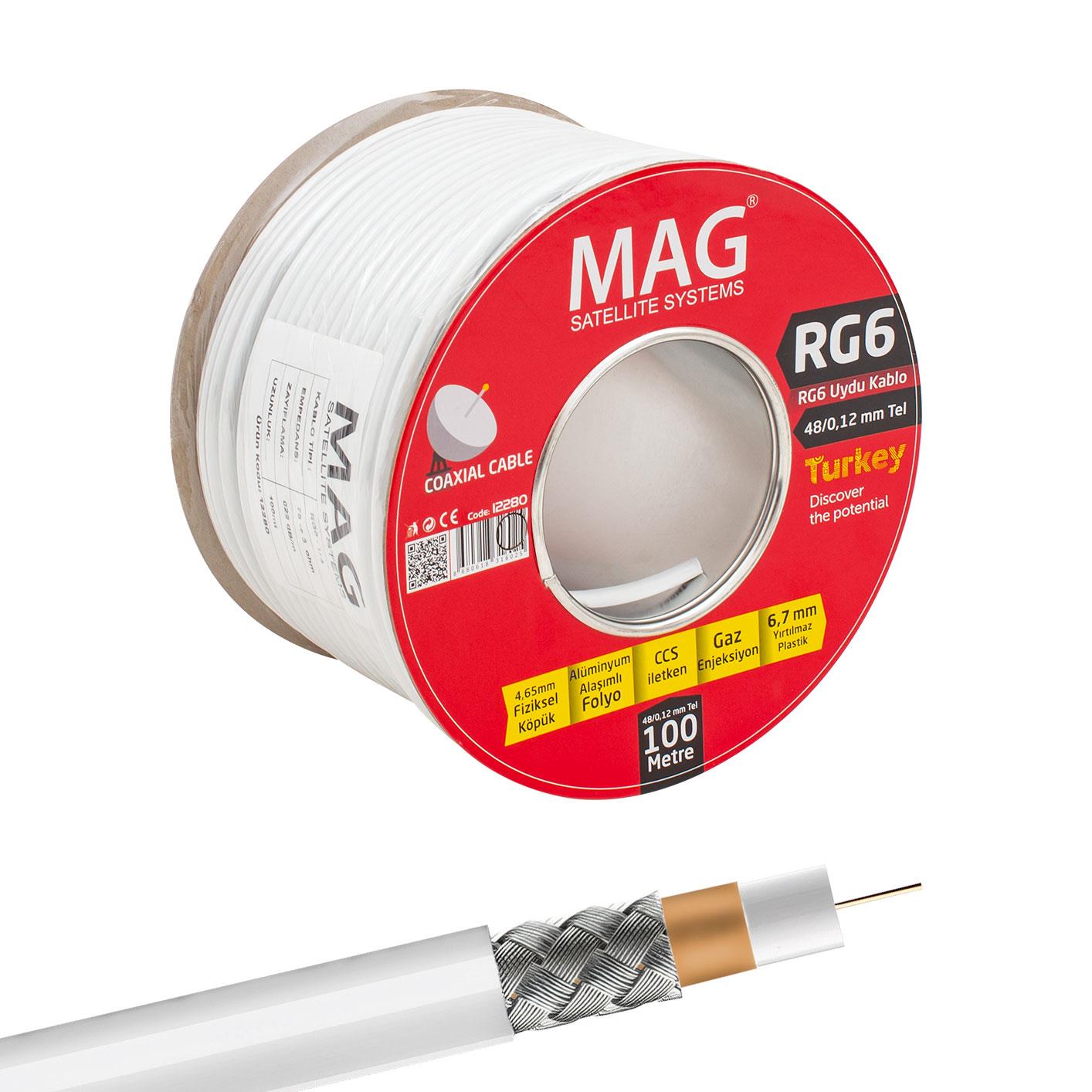 MAG RG6/U4 0.90 MM 48*0.12 TEL CCS MAKARALI YERLİ ÜRETİM ANTEN KABLOSU (100 METRE)