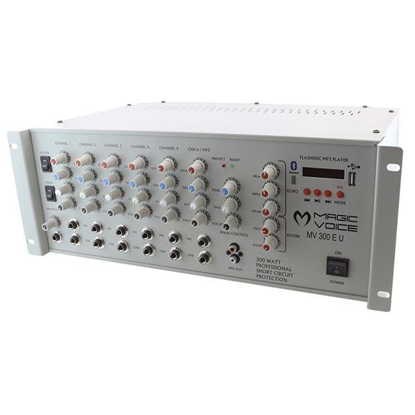 MAGICVOICE MV-300EF 300 WATT 6 MİK. GİRİŞLİ USB*BT-TRAFOSUZ MIXER KÜP ANFİ