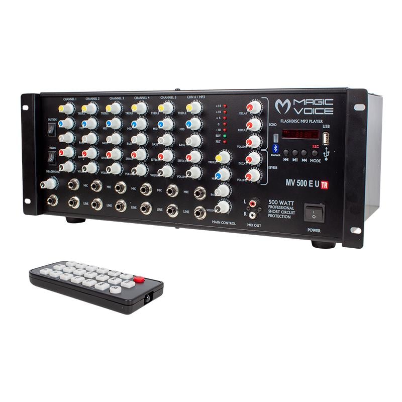 MAGICVOICE MV-500EU-TR 500 WATT 6 MİK GİRİŞLİ USB*BT TRAFOLU MIXER KÜP ANFİ