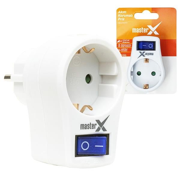 MASTERX 19112 16 AMPER - 3500 WATT TEKLİ ANAHTARLI AKIM KORUMALI PRİZ