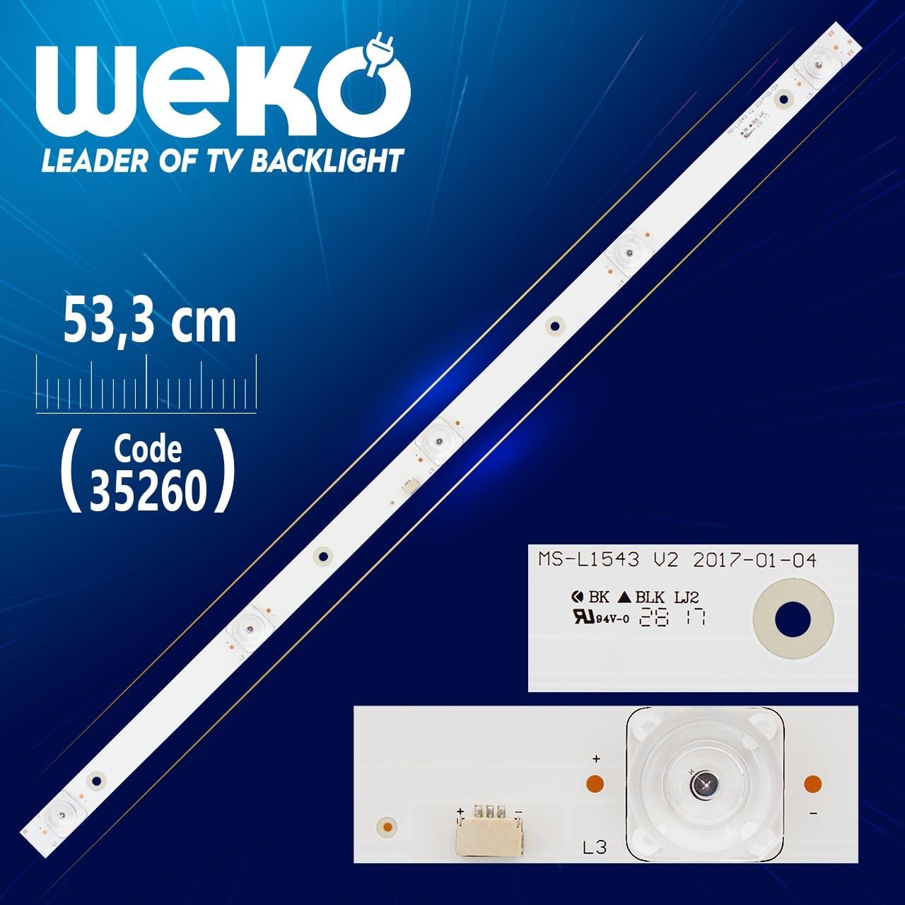 MS-L1543 V2 - A3 188-192LM 6.4-6.6V 1M WR - 53.3 CM 5 LEDLİ - (WK-913)
