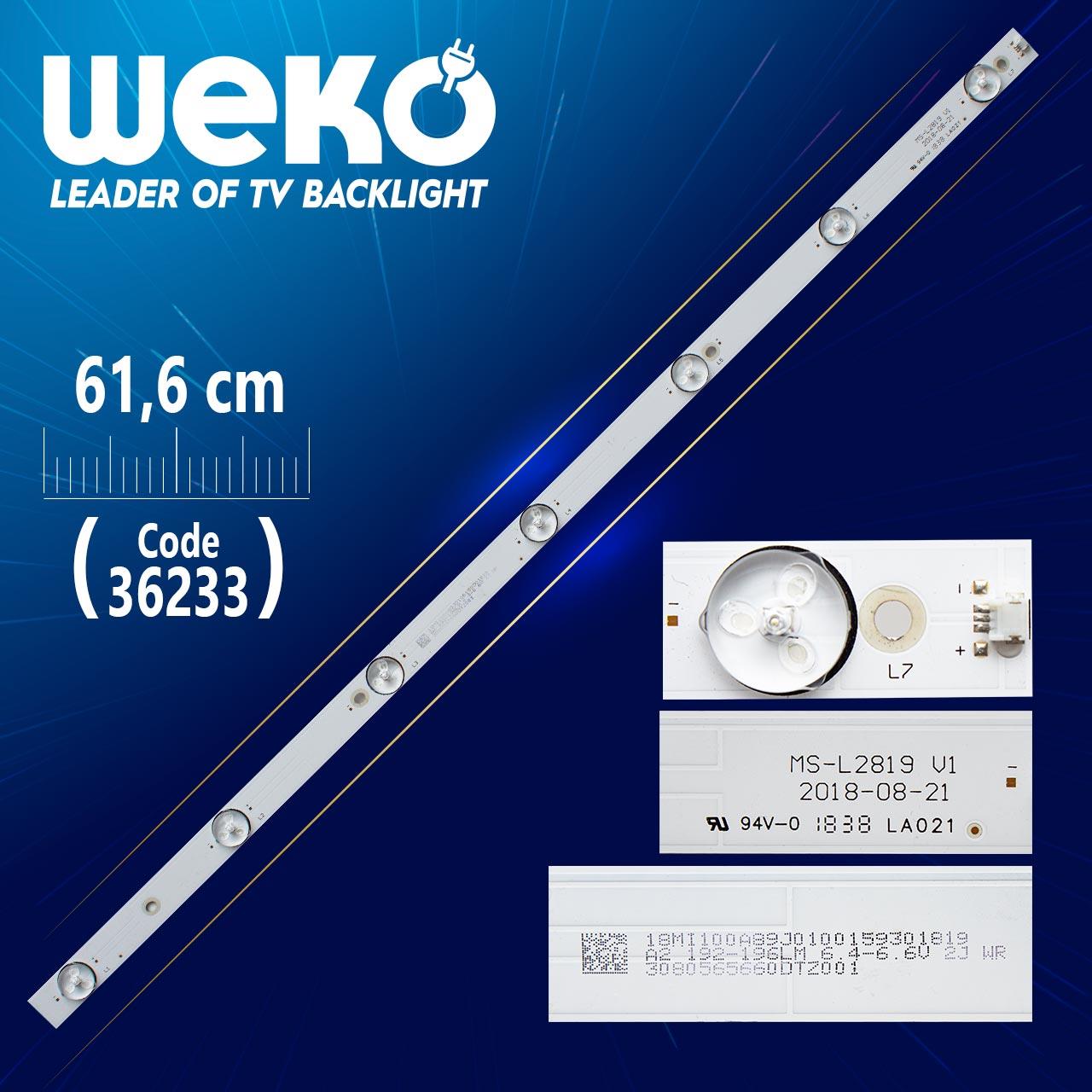 MS-L2819 V1 - A2 192-196LM6.4-6V 2J - 7 LEDLİ 61.6 CM - 6 VOLT