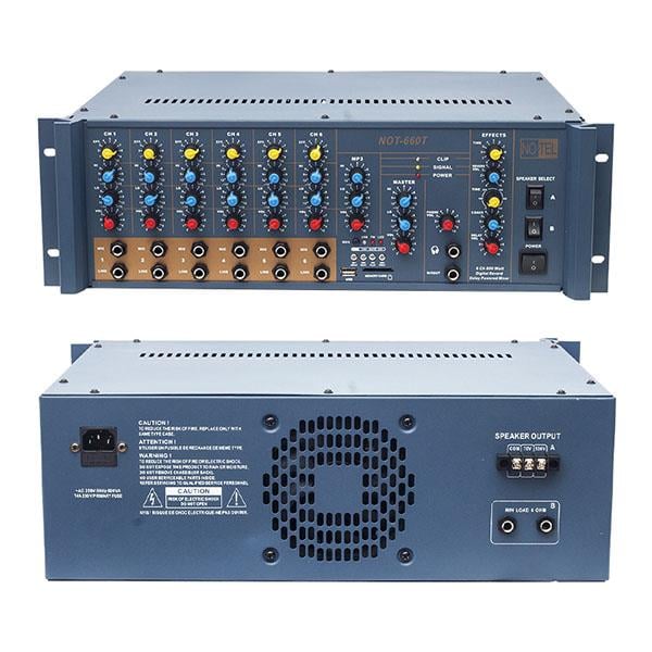NO-TEL NOT-660T 600 WATT 4-8 -70/100V USB-6 MİK 6 LINE GİRİŞLİ TRAFOLU MIXER ANFİ