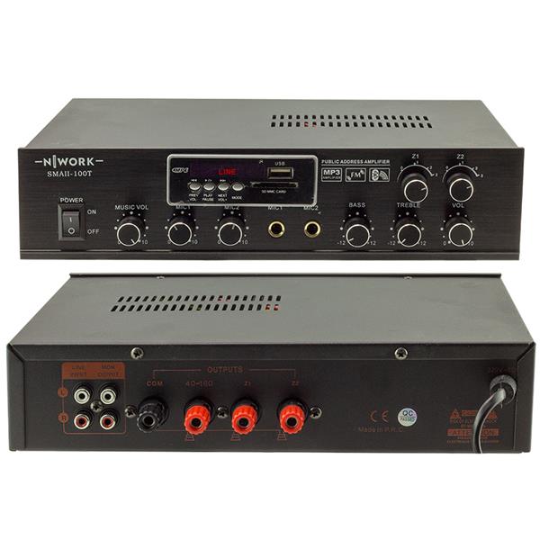 NWORK SMALL-100T MİNİ-100W 100V/4-16 OHM USB/BT/UK 2 BÖLGE-2 MİK TRAFOLU ANFİ