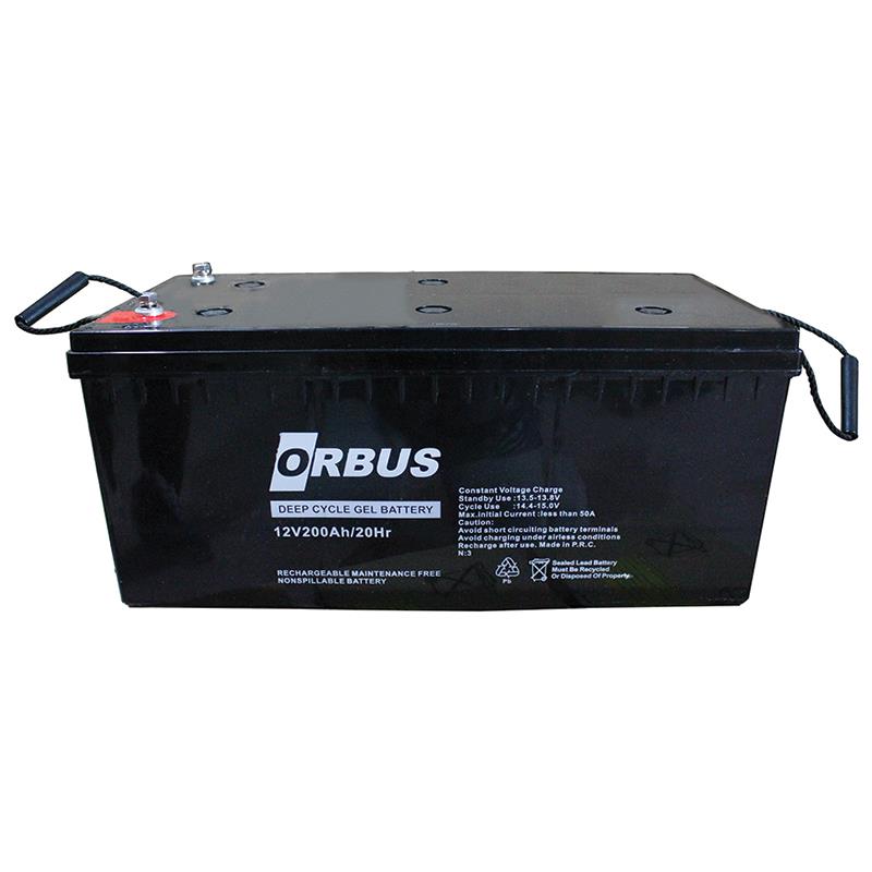 ORBUS 12 VOLT - 200 AMPER JEL TİP KARBON AKÜ (522 X 240 X 218 MM)